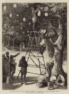 The Royal Visit to India, Natives Preparing Illuminations on the Esplanade, Bombay by Samuel Edmund Waller